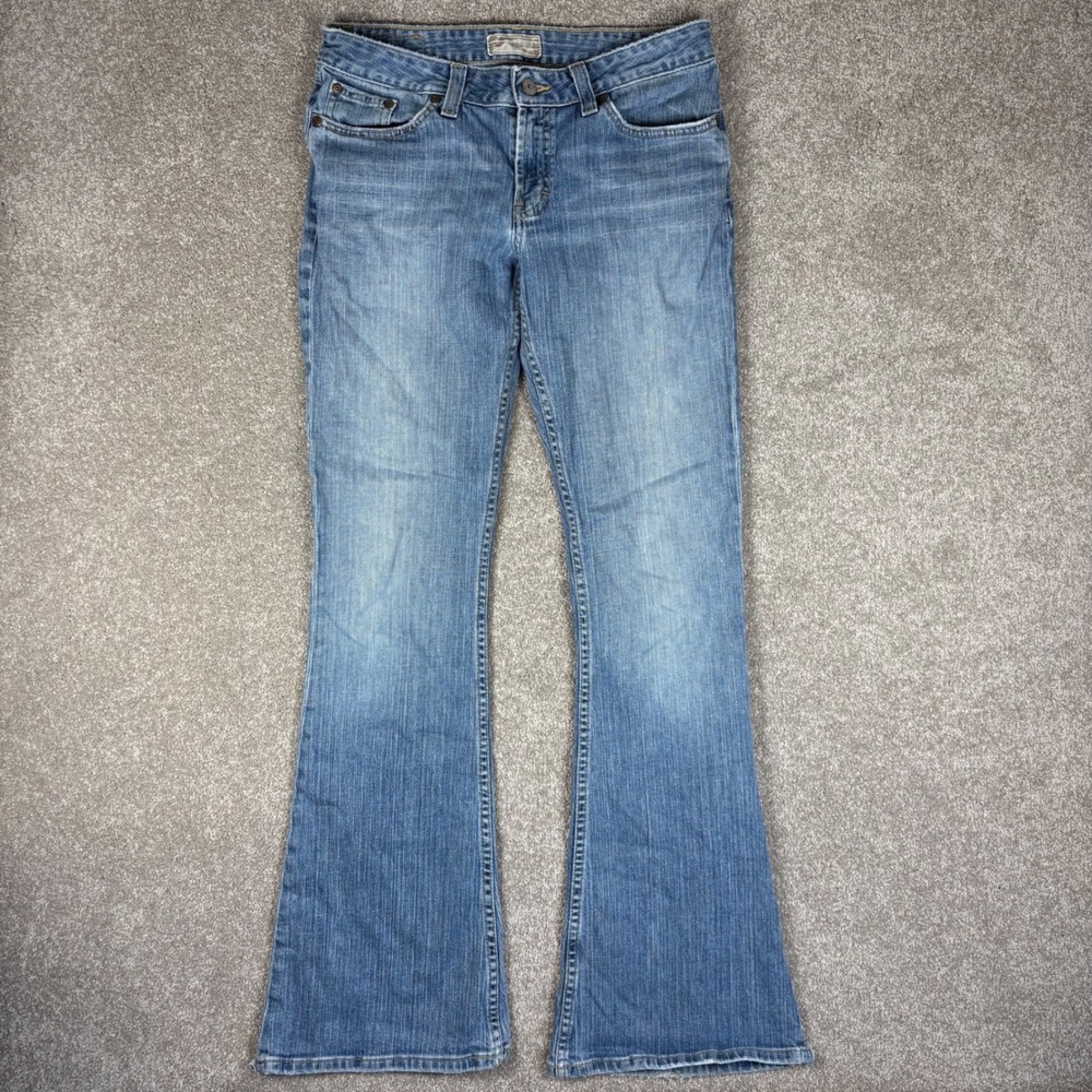 BKE Y2K Harmony 22 Stretch Flare Jeans Blue Distressed Low Rise 29x33.5 BK1228L